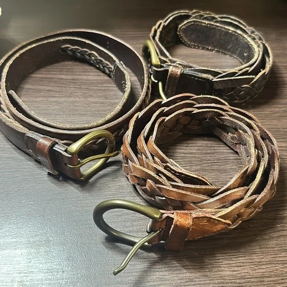 Abercrombie & Fitch Genuine Brown Leather Braided Belts Size XS- bundle of 3 - Picture 2 of 2